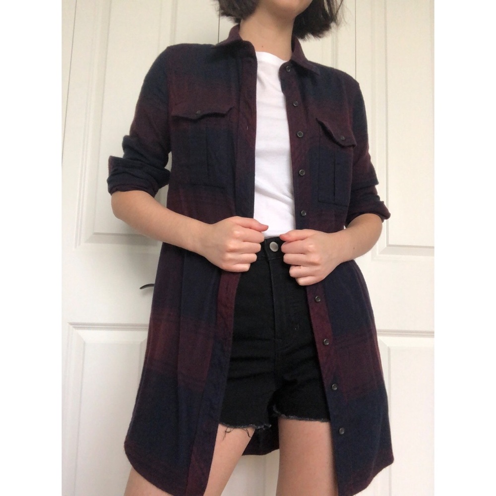 Maroons fun navy blue Athleta flannel long sleeve shirt dress
